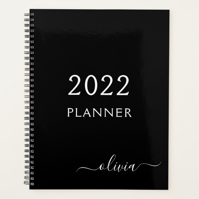 2022 Black White Girly Script Monogramme Nom Moder (Devant)