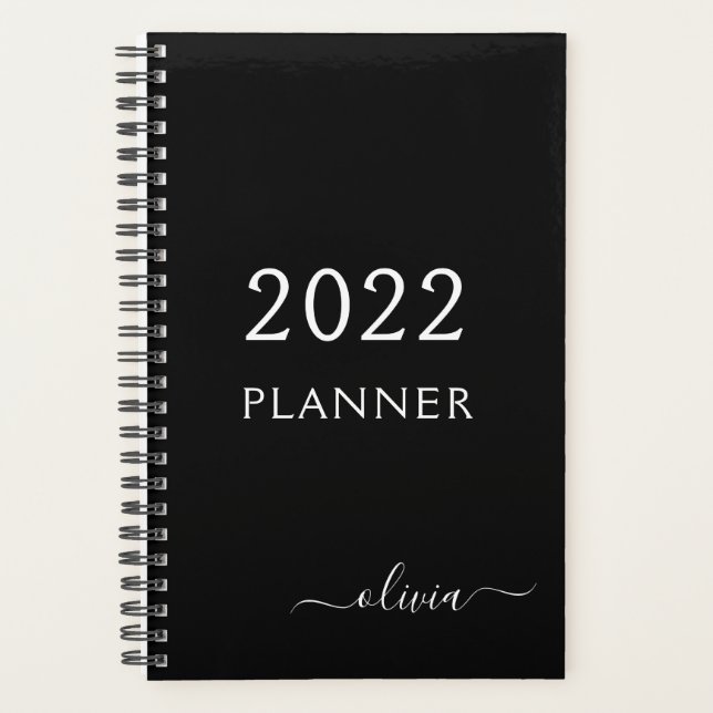 2022 Black White Girly Script Monogramme Nom Moder (Devant)