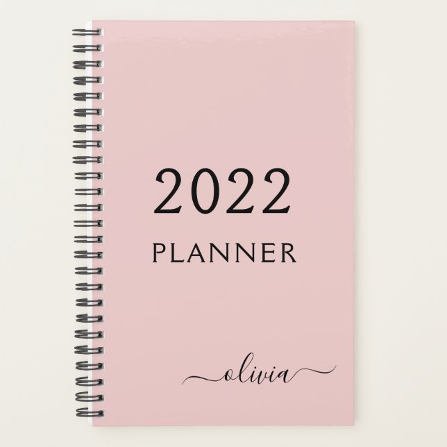 2022 Blush Pink Girly Script Monogramme Nom Modern (Devant)