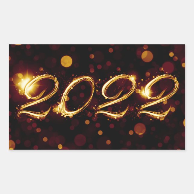 2022 (bokeh lights) rectangular sticker (Front)