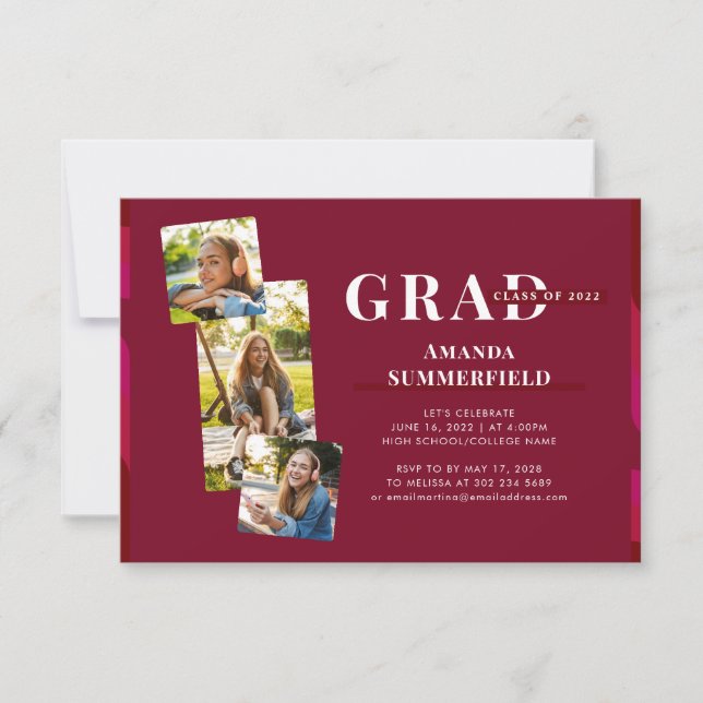 2022 Burgundy Graduation Party Geometric Grad Invitation (Front)