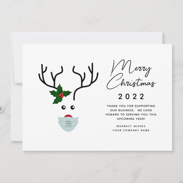2022 Business Logo Christmas Reindeer Customer Holiday Card (Front)