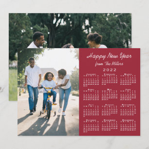 2022 Calendar Burgundy 2 Photo Happy New Year Holiday Card