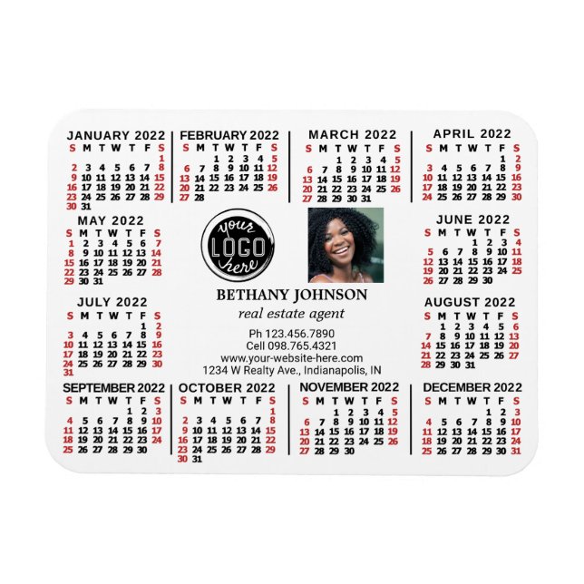 2022 Calendar Business Logo Photo Text Easy Custom Magnet (Horizontal)