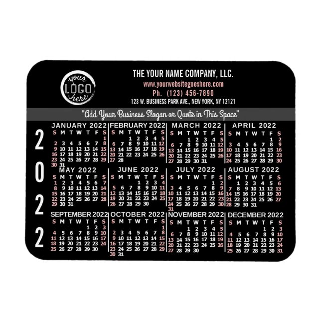 2022 Calendar Custom Business Logo Name Black Easy Magnet (Horizontal)