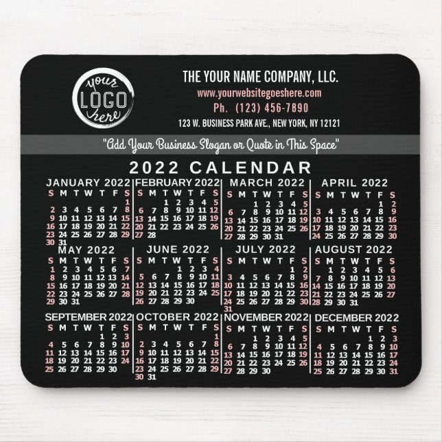 2022 Calendar Custom Business Logo Name Black Red Mouse Pad (Front)