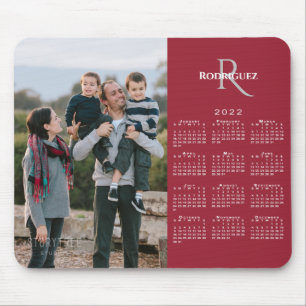 2022 Calendar Custom Photo Monogram Name Burgundy Mouse Pad