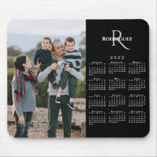 2022 Calendar Custom Photo Monogram Name on Black Mouse Pad