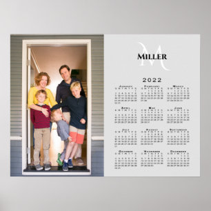 2022 Calendar Custom Photo Monogram Name on Grey Poster