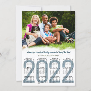 2022 Calendar Family Photo Blue New Year Holiday Card