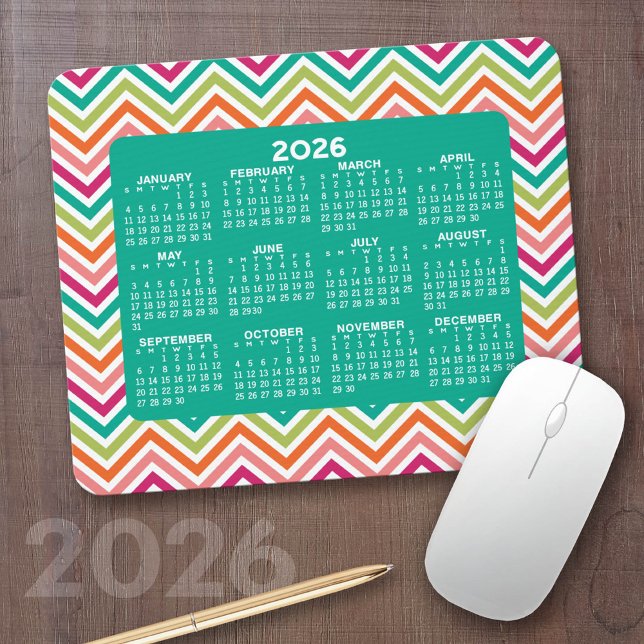 2022 Calendar - huge colourful chevron pattern Mouse Pad (2026 Calendar on a Mousepad)