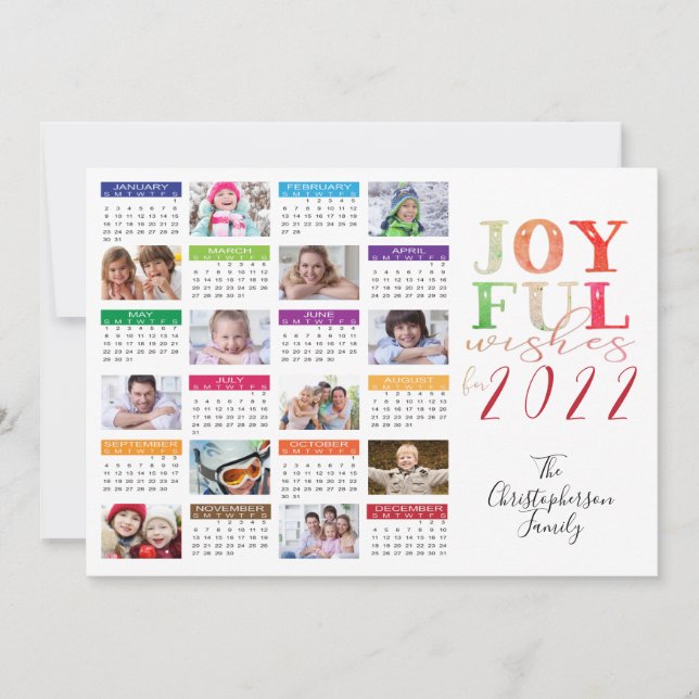 2022 Calendar JOYFUL WISHES Photo Collage Holiday Card (Front)