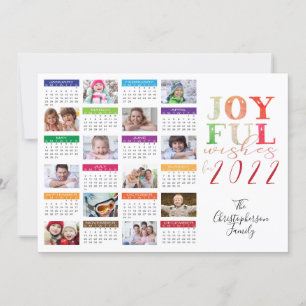 2022 Calendar JOYFUL WISHES Photo Collage Holiday Card
