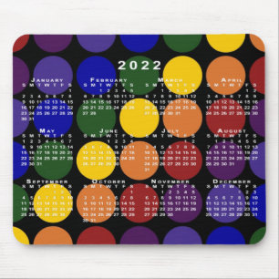 2022 Calendar LGBTQ Rainbow Polka Dots on Black Mouse Pad