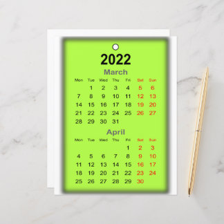 2022 Calendar March April Print on..