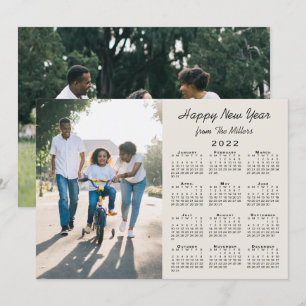 2022 Calendar Modern Beige 2 Photo Happy New Year Holiday Card