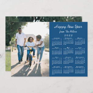 2022 Calendar Modern Blue 2 Photo Happy New Year Holiday Card