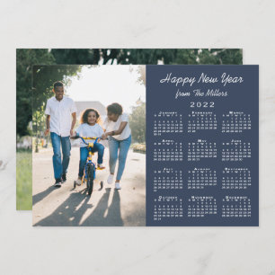 2022 Calendar Modern Navy 2 Photo Happy New Year Holiday Card