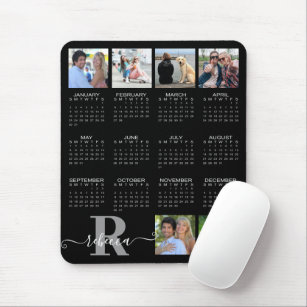 2022 Calendar Monogram Photo Collage Custom Colour Mouse Pad