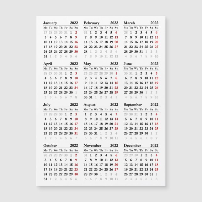 2022 calendar template (Front)
