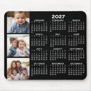 2022 Calendar with 3 Photo Collage - black Mouse Pad