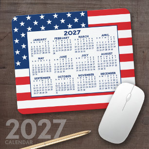 2022 Calendar with American Flag - Red White Blue Mouse Pad