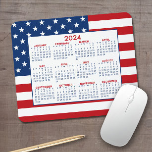 2022 Calendar with American Flag - Red White Blue Mouse Pad