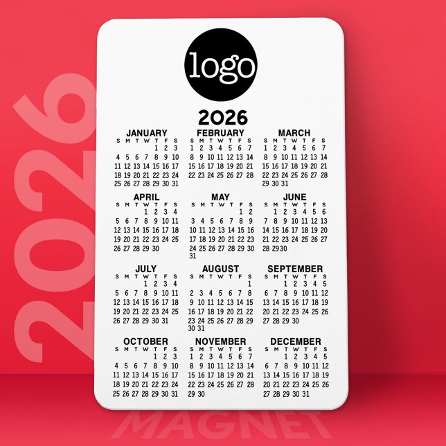 2022 Calendar with Logo Basic Black White Minimal Magnet (2026 Calendar Magnet)