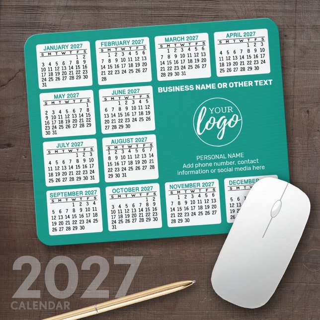 2022 Calendar with logo, Contact Information Blue Mouse Pad (2027 Calendar Mousepad)