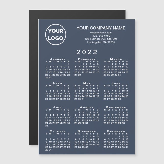 2022 Calendrier Business Logo Texte Marine Magnet  (Devant / Derrière)