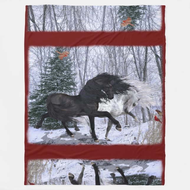 2022 Christmas Horses - change bkgrd colour Fleece Blanket (Front)