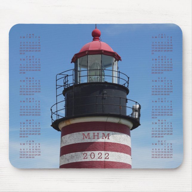 2022 Classic West Quoddy Red Lighthouse Calendar Mouse Pad (Front)