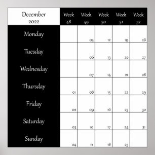 2022 December planner weel number Poster