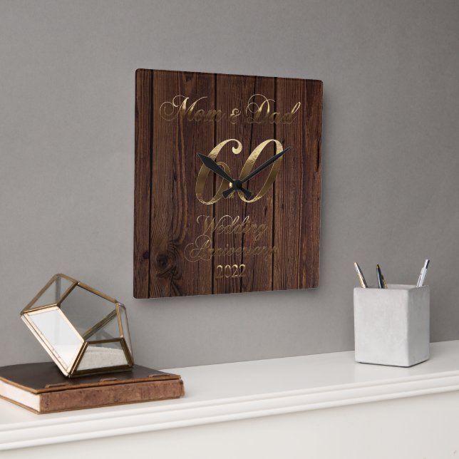 2022 Diamond Wedding 60th Anniversary Parents Square Wall Clock (Office)