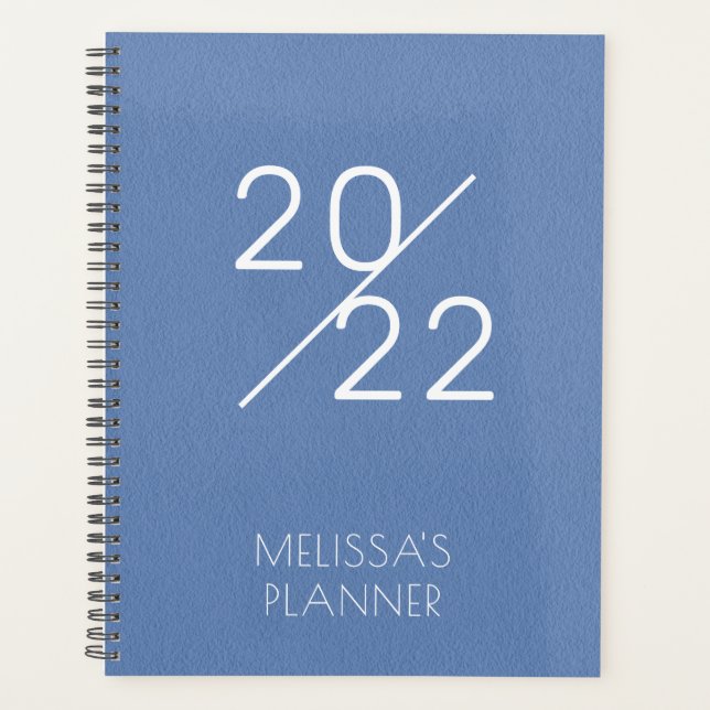 2022 Elegant Blue Personnalisé Nom Planner (Devant)