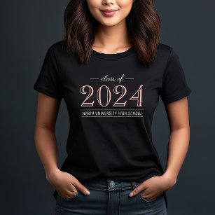 2022 Elegant Rose Gold Black Custom Graduation T-Shirt