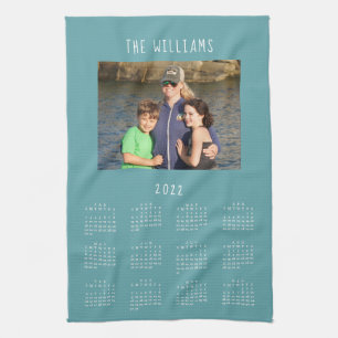 2022 Family Photo Teal Calendar Kitchen Towel
