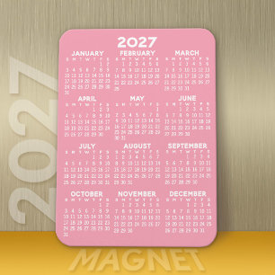 2022 Full Year View Calendar - Basic Pink Minimal Magnet