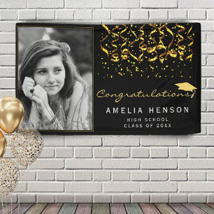 2022 Gold Black Confetti Graduate Photo Banner