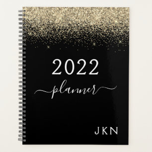 2022 Gold Black Glitter Monogram Glam Planner