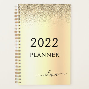 2022 Gold Glitter Metal Monogram Glam Name Planner