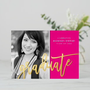 2022 GRAD photo modern calligraphy hot pink gold