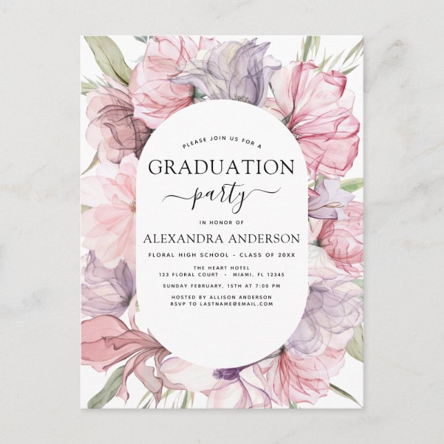 2022 Graduation Boho Dusty Pink Purple Invitation Postcard (Front)