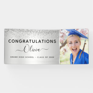 2022 Graduation Glitter Silver Black Banner