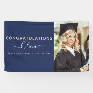 2022 Graduation Navy Blue Gold High School College Banner