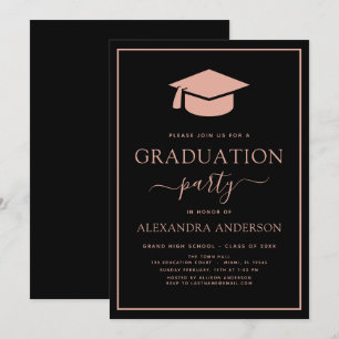 2022 Graduation Party Blush Pink Black Elegant Inv Invitation
