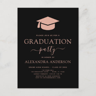 2022 Graduation Party Blush Pink Black Elegant Inv Postcard