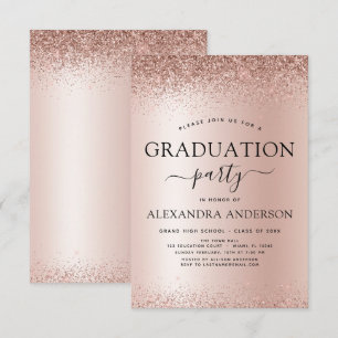 2022 Graduation Party Glitter Rose Gold Blush Pink Invitation