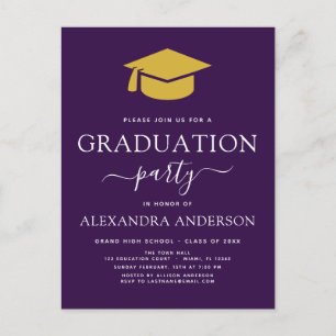 2022 Graduation Party Purple Gold Modern Elegant I Postcard