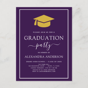 2022 Graduation Party Purple Gold Modern Invitatio Postcard